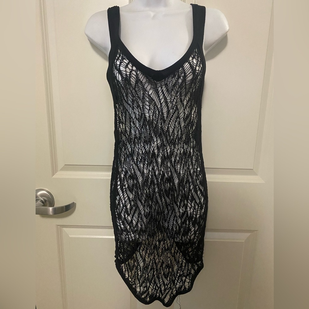 Helmut Lang Black Textured Knit Designer Mesh Sleeveless Top
